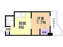 サウスフォー1 1DKの間取図画像