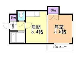 プレサント南2西19 1DKの間取図画像