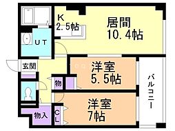 エナコート南円山 2LDKの間取図画像