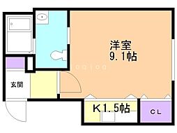 プレステージ札幌 1Kの間取図画像