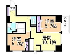UURコート札幌南3条プレミアタワー 2LDKの間取図画像
