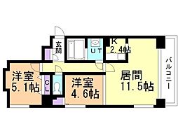 ビッグパレス南4条B棟 2LDKの間取図画像