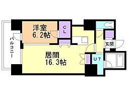 マストライフ南4条 1LDKの間取図画像