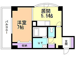 メゾンクレスト中島公園 1DKの間取図画像