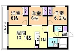 札幌市中央区南十五条西6丁目マンション 3LDKの間取図画像