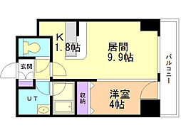 シティーコート北1条 1LDKの間取図画像