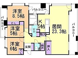 ライオンズマンション知事公館前 3LDKの間取図画像