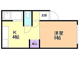 ヴィラ・ブランシュB 1Kの間取図画像