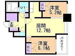 ラフィネタワー札幌南3条 2LDKの間取図画像