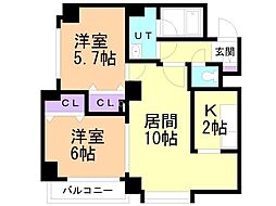 フォンティーヌ旭ケ丘 2LDKの間取図画像