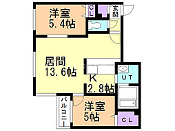 COLOREKITAMARUYAMA 2LDKの間取図画像