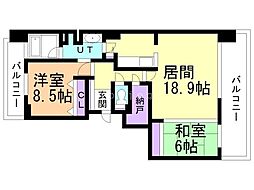 グレイスコート円山公園 2LDKの間取図画像