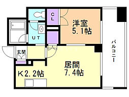 ラフィネタワー札幌南3条 1DKの間取図画像