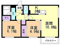 ブランシャール幌西 2LDKの間取図画像
