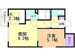 アステール学園前 1LDKの間取図画像