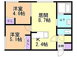 E-horizonN17 2LDKの間取図画像