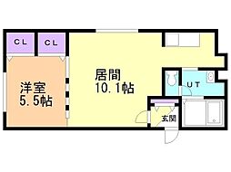 ファインブルーム学園前 1LDKの間取図画像