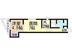 アルバローズ桑園 1LDKの間取図画像
