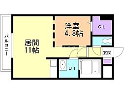 セルベッサ札幌レジデンス 1LDKの間取図画像