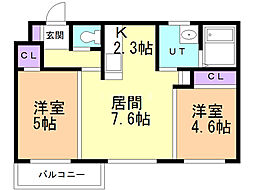 プランドール桑園 2LDKの間取図画像