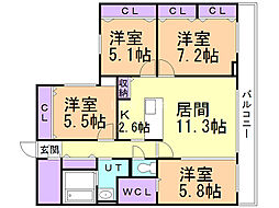 S-RESIDENCE宮の森 4LDKの間取図画像