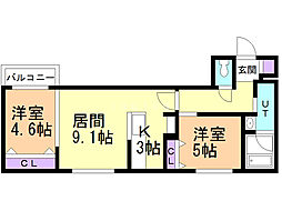 グランパラディーゾ 2LDKの間取図画像