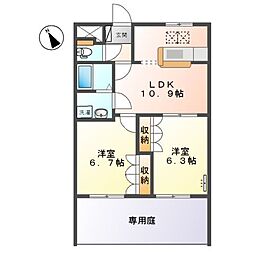 プランドール光円 1階2LDKの間取り