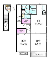 カーサカネジョウB 2DKの間取図画像