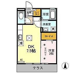 キャッスルロック 1DKの間取図画像