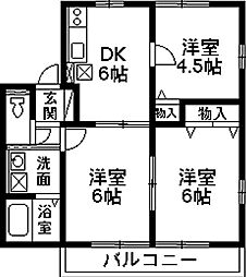 ハイム連取B 3DKの間取図画像