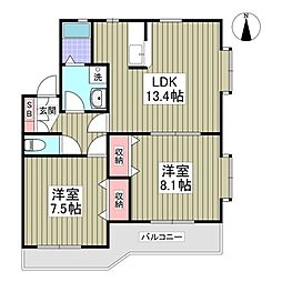 プリムヴェールB 2LDKの間取図画像