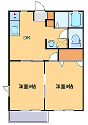 レジデンスみなみH 2DKの間取図画像