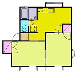 パールヒルズA棟 2DKの間取図画像