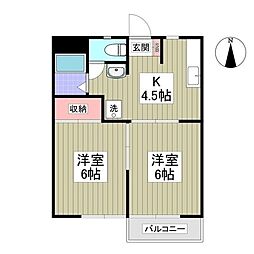 かしまハイツA 2Kの間取図画像