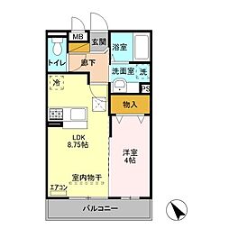 オペラハウス上大島B 1LDKの間取図画像