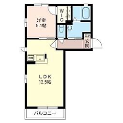 レヨンヴェールB 1LDKの間取図画像