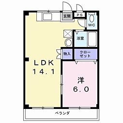 コミューンiWEST 1LDKの間取図画像