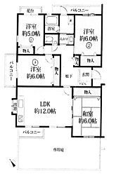 高槻・阿武山団地二番街203棟 4LDKの間取図画像
