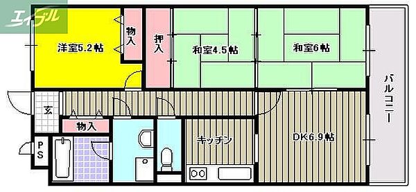 岡山県岡山市北区富田(賃貸マンション3LDK・4階・60.90㎡)の写真 その2