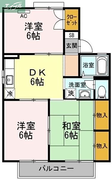 岡山県岡山市北区中仙道2丁目(賃貸アパート3DK・2階・53.46㎡)の写真 その2