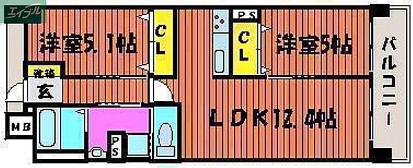 岡山県岡山市北区清輝橋1丁目(賃貸マンション2LDK・3階・53.60㎡)の写真 その2