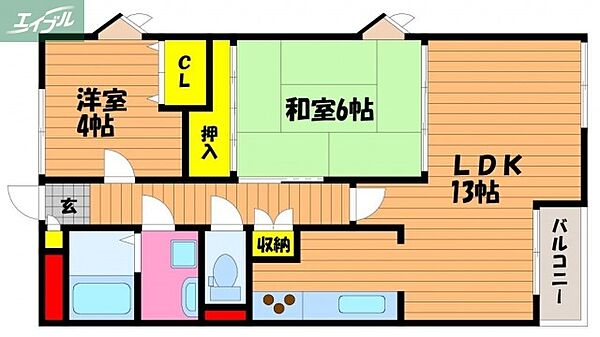 岡山県岡山市南区西市(賃貸マンション2LDK・3階・55.00㎡)の写真 その2