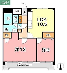 清幸マンション野田 2LDKの間取図画像