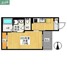 レガリスト奥田中央2 1Kの間取図画像