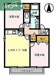 ビューフォート新保B 2LDKの間取図画像