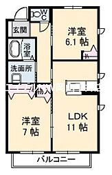 グランマスト福浜A 2LDKの間取図画像