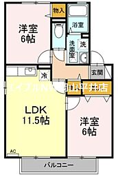 エスポワールNISIYA 2LDKの間取図画像