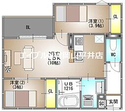 岡山市中区小橋町1丁目アパート 2LDKの間取図画像