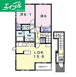 ルージュ1 2LDKの間取図画像