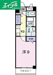 プラシード倉敷 1Kの間取図画像